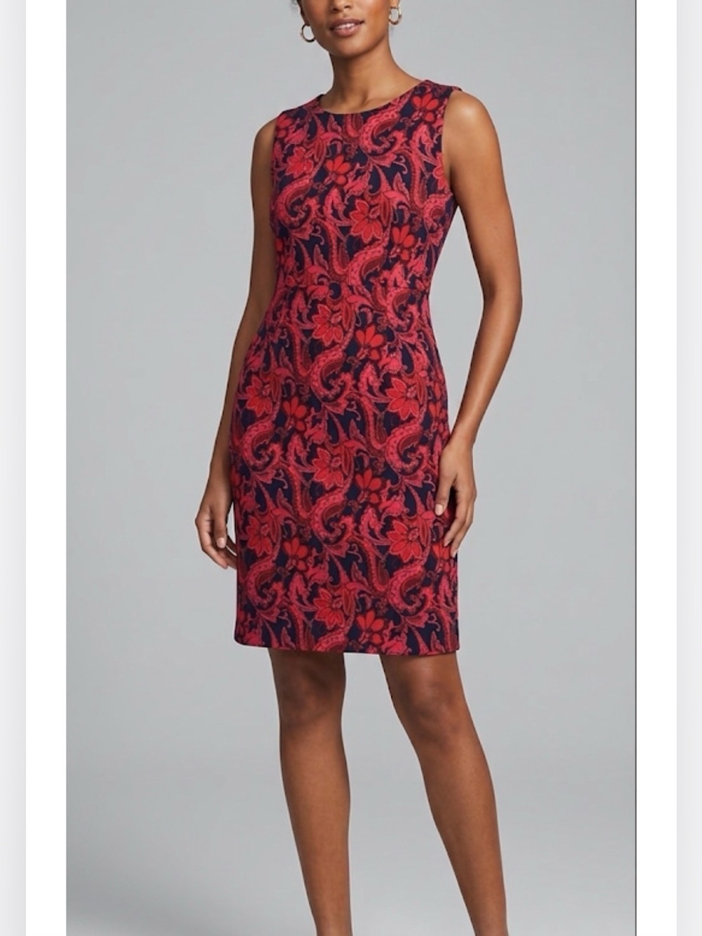 Lands End Women Sz 10 Sleeveless Ponte Knit Floral Sheath Dress Paisley Pockets